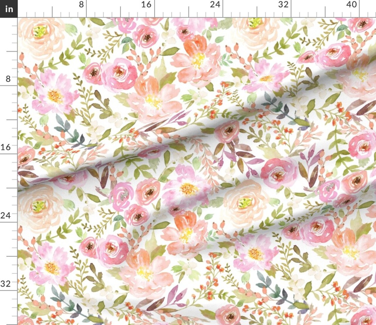 Various Fabrics by the Yard or Fat Quarter Watercolor Pastel Floral Flora Flowers Nursery Roses Modern Custom Printed Fabric by Spoonflower